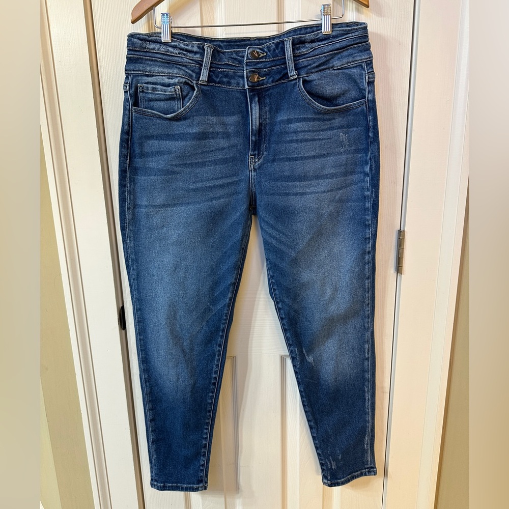 KanCan Double Button High Rise Skinny Jeans Medium Wash Stretch Denim 33